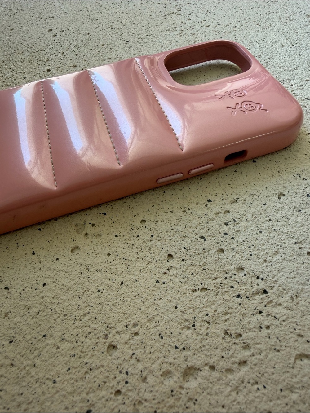 Glossy Quilted Pink Phone Case with Embossed Logo